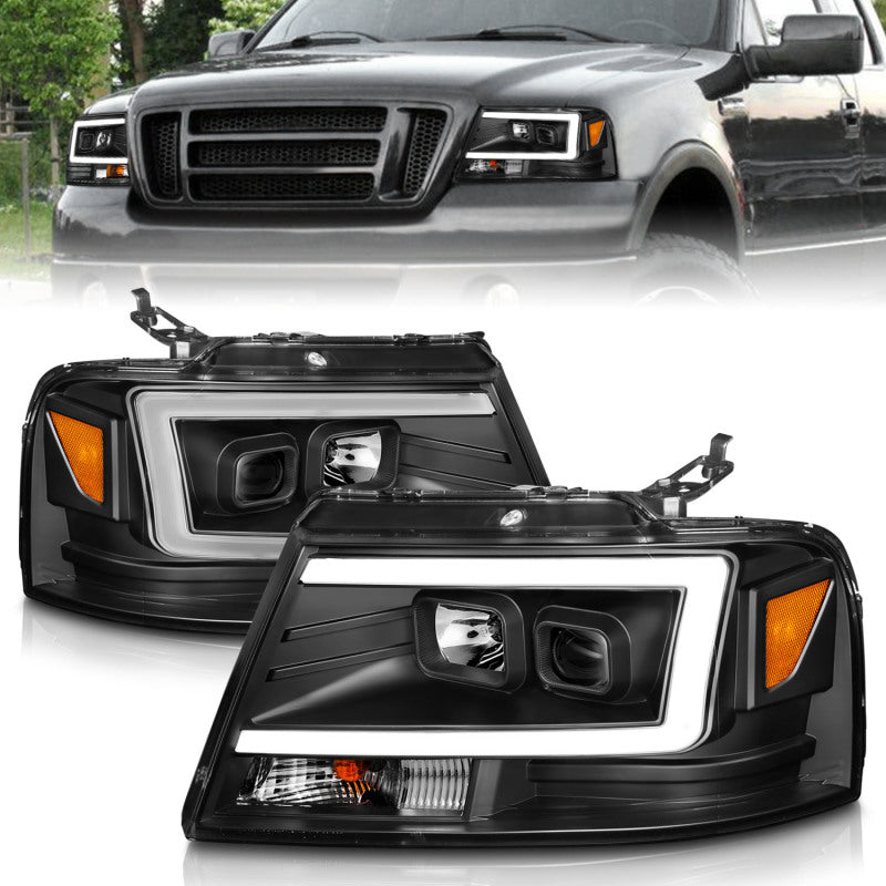ANZO 2004-2008 Ford F-150 Projector Headlights w/ Light Bar Black Housing-SR1 Performance