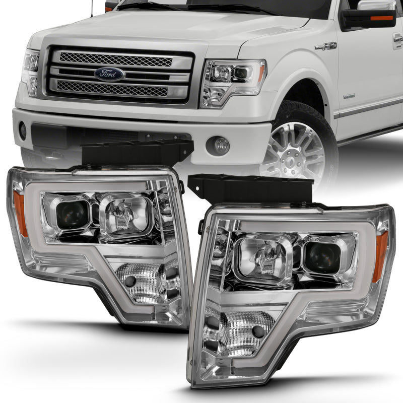 ANZO 2009-2014 Ford F-150 Projector Headlight Plank Style Chrome Amber-SR1 Performance