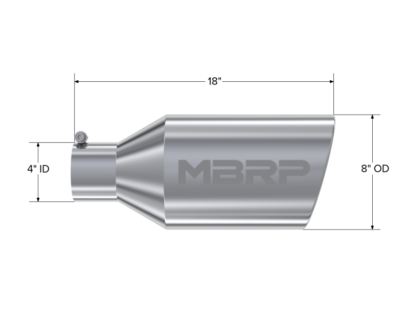 MBRP Universal Tip 8in O.D. Rolled End 4in inlet 18in length T304-SR1 Performance