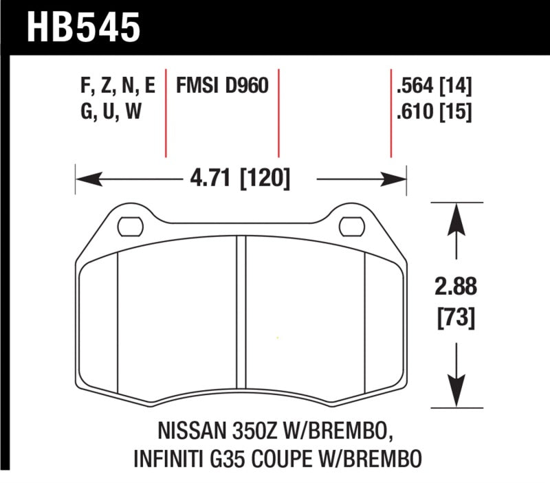Hawk 03-07 G35/350z w/ Brembo Performance Ceramic Street Front Brake Pads-SR1 Performance