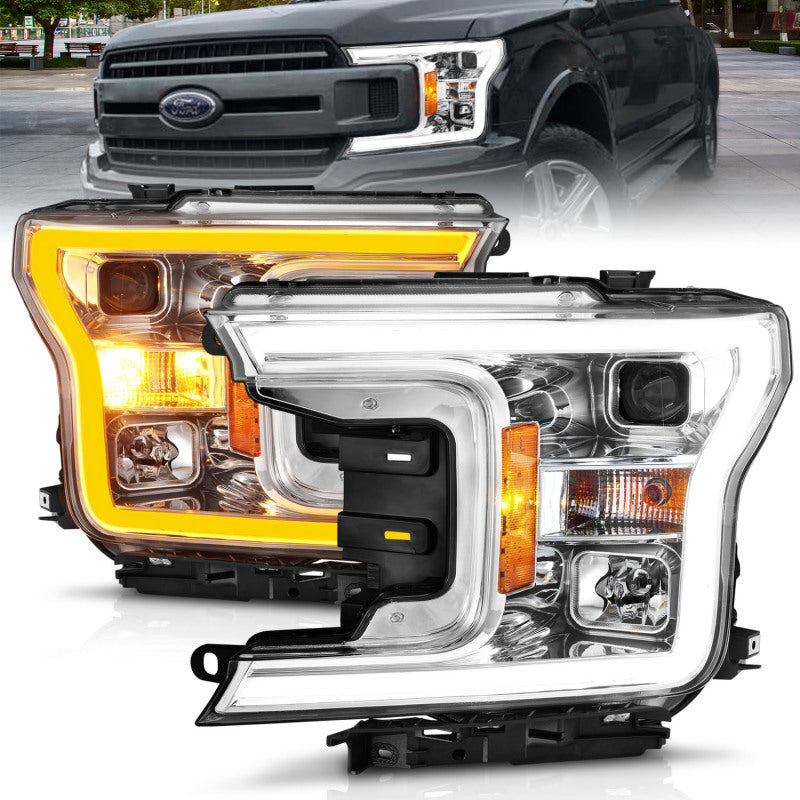 ANZO 2018-2020 Ford F-150 Projector Headlight w/Plank Style Switchback Chrome Housing-SR1 Performance
