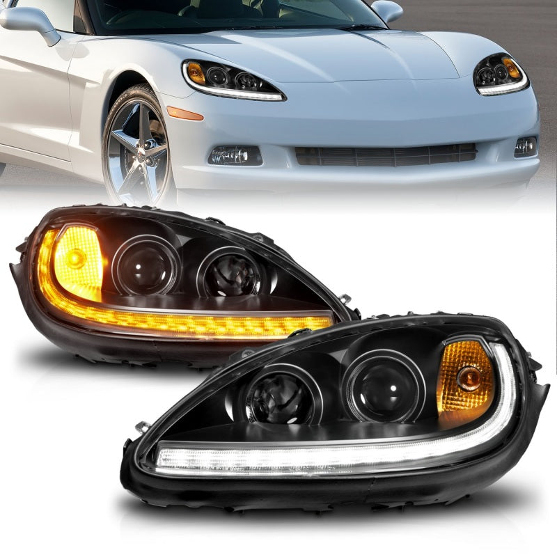 ANZO 05-13 Chevrolet Corvette Projector Headlights w/switchback & Sequential LED - Black Amber-SR1 Performance
