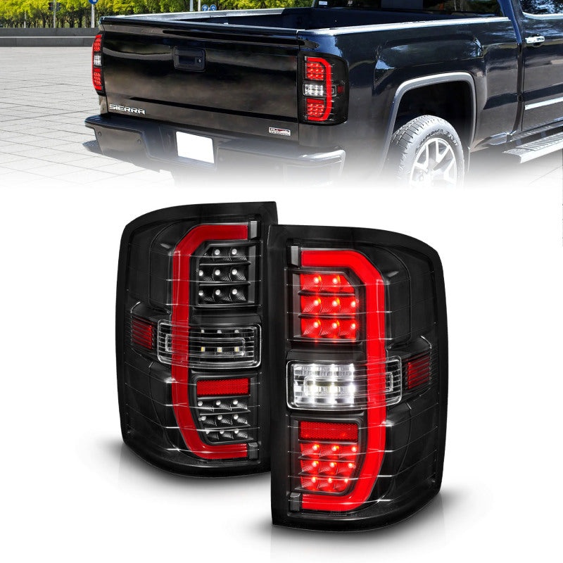 ANZO 14-18 GMC Sierra 1500 Full LED Taillights Black Housing Clear Lens (w/C Light Bars)-SR1 Performance