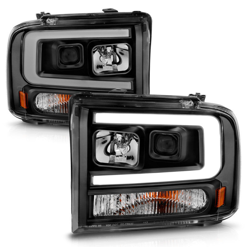 ANZO 99-04 Ford F250/F350/F450/Excursion (excl 99) Projector Headlights - w/ Light Bar Black Housing-SR1 Performance