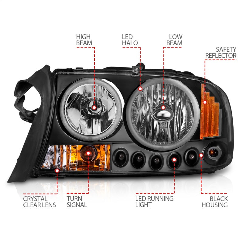 ANZO 1997-2004 Dodge Dakota Crystal Headlights Black 1pc-SR1 Performance