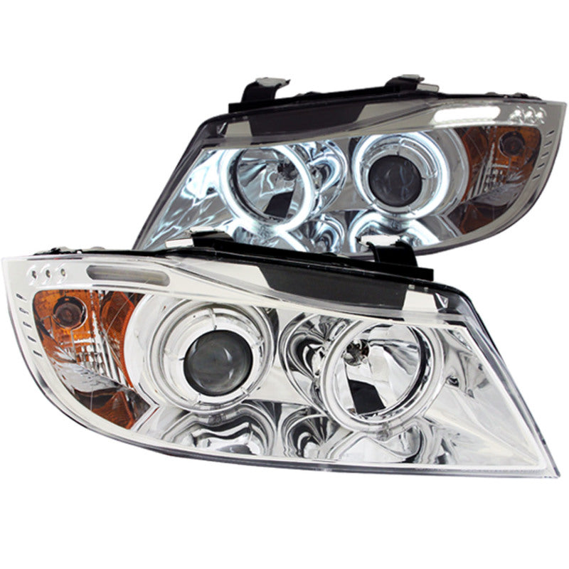 ANZO 2006-2008 BMW 3 Series E90-E91 Projector Headlights w/ Halo w/ LED Bar Chrome (CCFL)-SR1 Performance