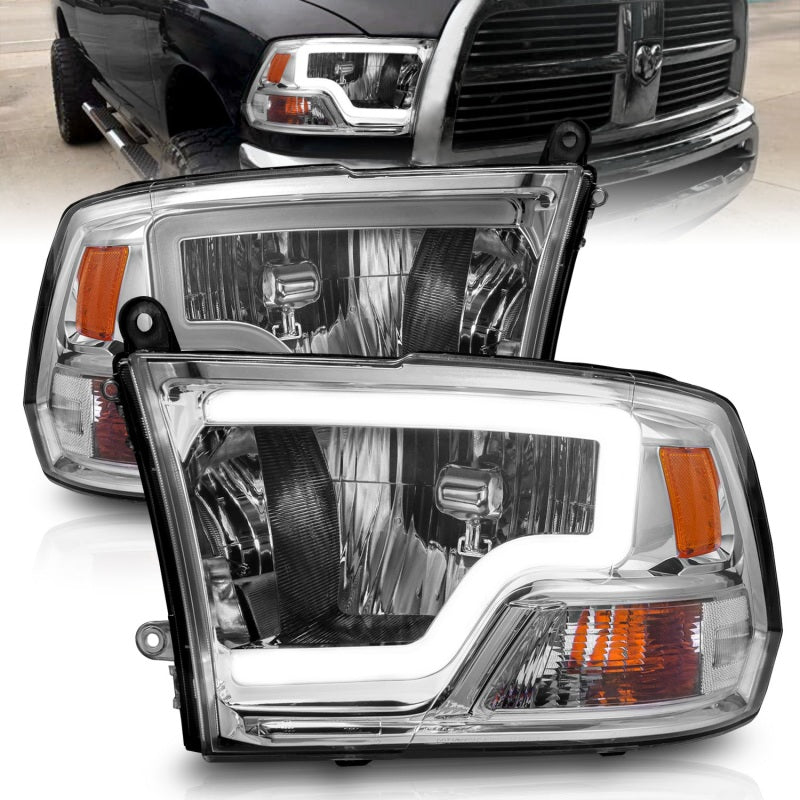 ANZO 2009-2018 Dodge Ram Crystal Headlights with Light Bar, Chrome Housing and Clear Lenses