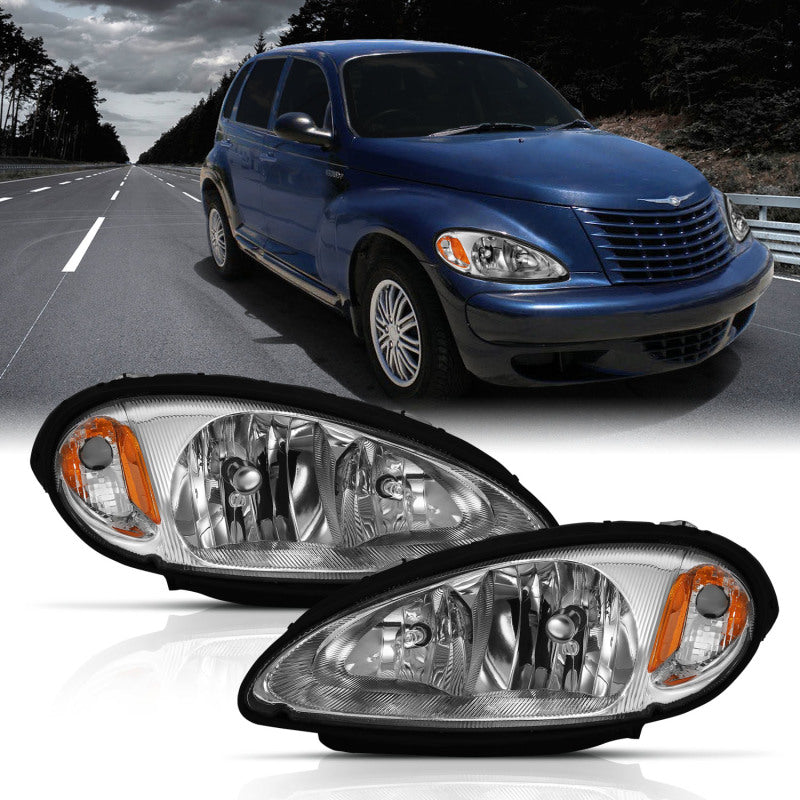 ANZO 2001-2005 Chrysler Pt Cruiser Crystal Headlight Chrome Amber (OE)-SR1 Performance