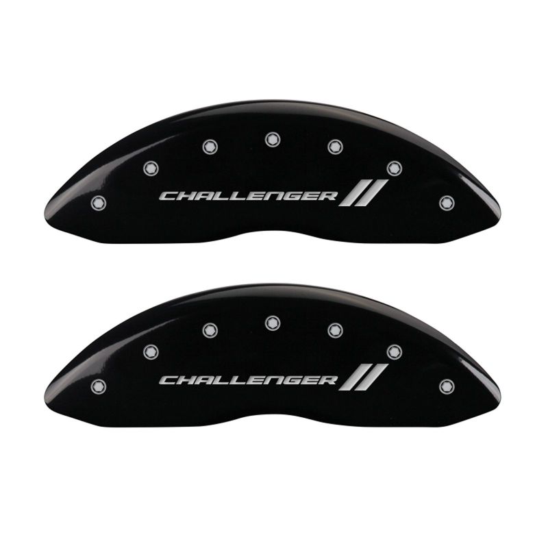MGP 4 Caliper Covers Engraved Front & Rear With stripes/Challenger Black finish silver-SR1 Performance
