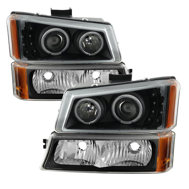 xTune Chevy Silverado 03-06 Projector Headlights 4pcs - LED Halo - Black PRO-JH-CSIL03-SET-BK-SR1 Performance