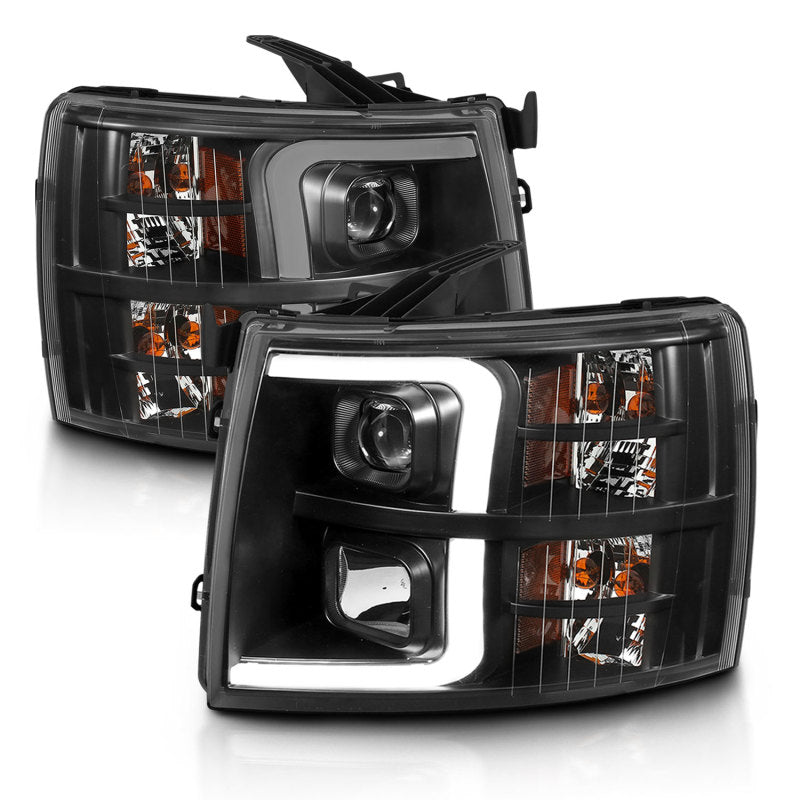 ANZO 07-13 Chevrolet Silverado 3500 Projector Headlights - Black Amber-SR1 Performance