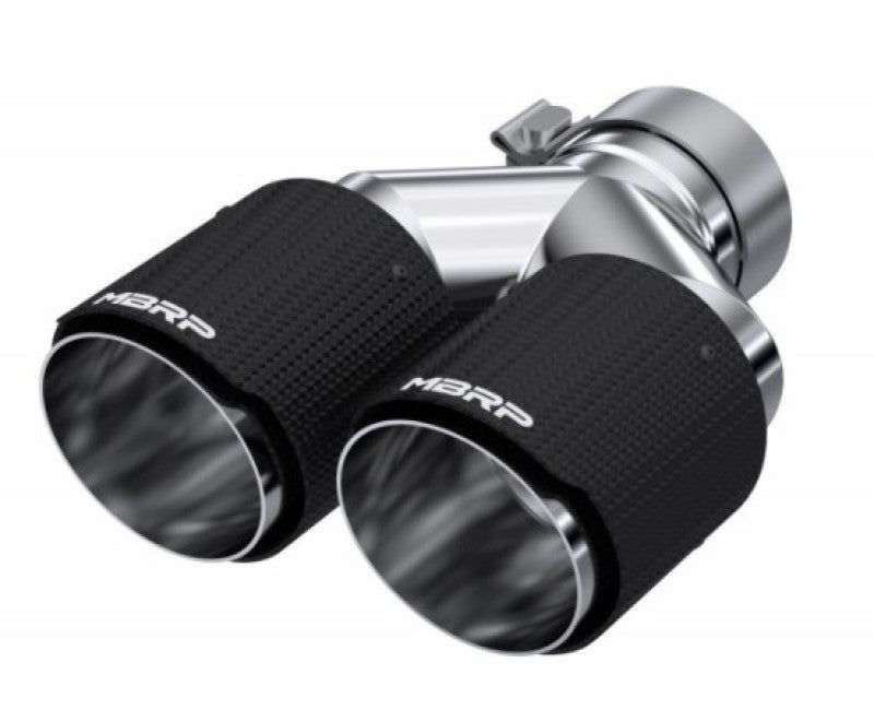 MBRP 3in ID / Dual 4in OD Out Staggered L 9.87in / R 9.37in Dual Wall Carbon Fiber Univ Exhaust Tip-SR1 Performance