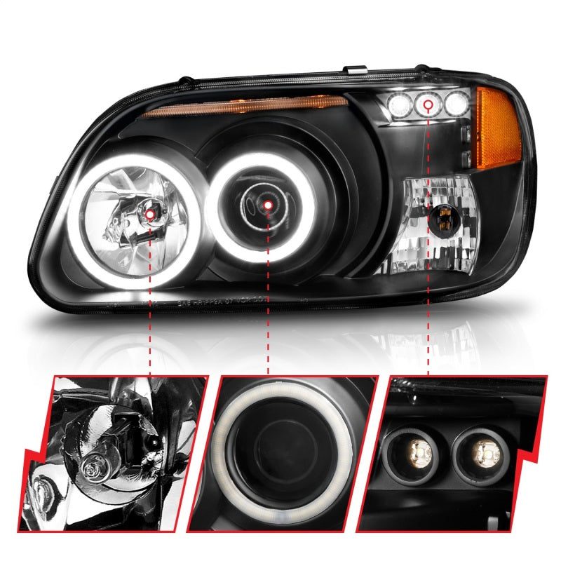 ANZO 1995-2001 Ford Explorer Projector Headlights w/ Halo Black 1 pc-SR1 Performance