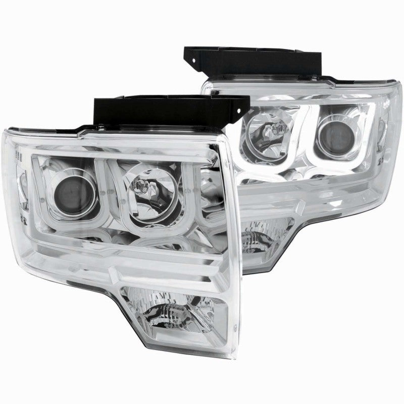 ANZO 2009-2014 Ford F-150 Projector Headlights w/ U-Bar Chrome-SR1 Performance