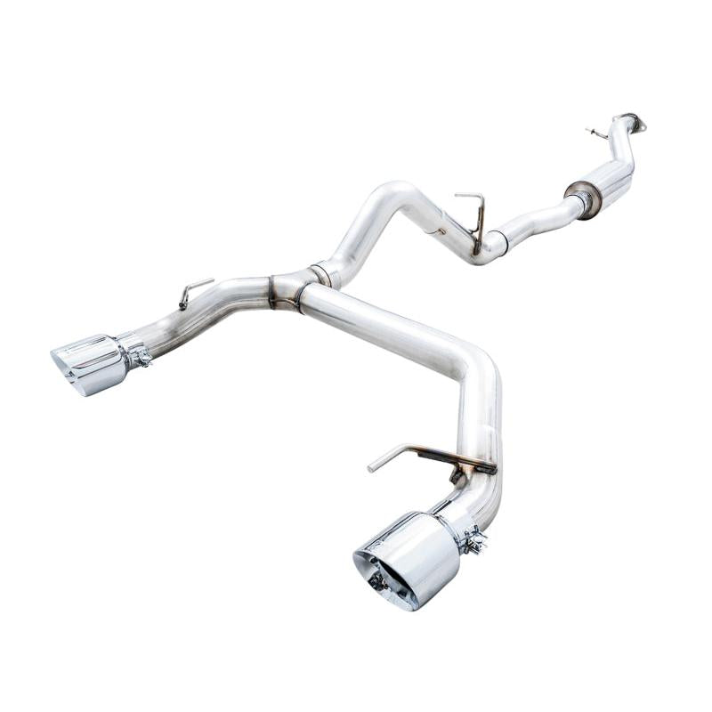 AWE Tuning 2021+ Ford Bronco 0FG Dual Rear Exit Exhaust w/Chrome Silver Tips & Bash Guard-SR1 Performance