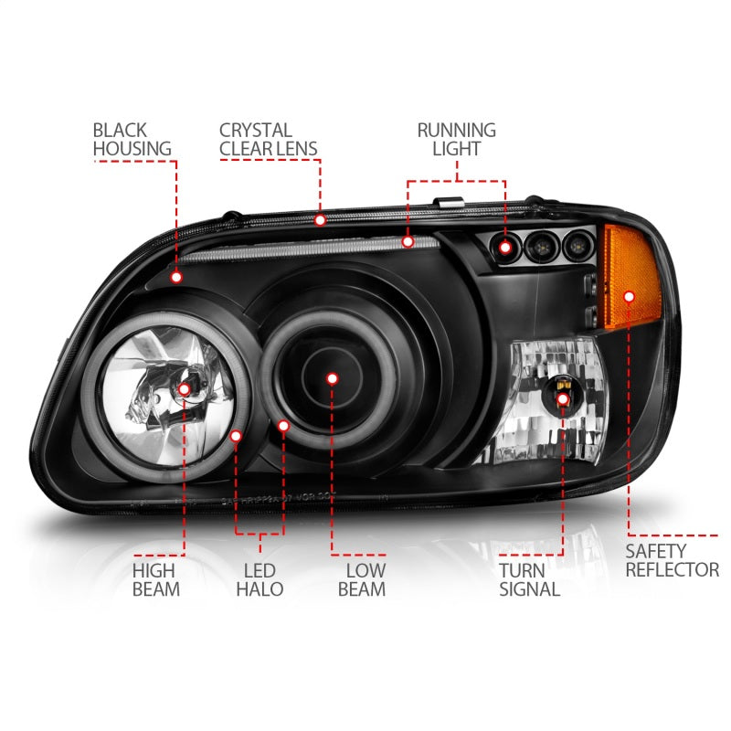 ANZO 1995-2001 Ford Explorer Projector Headlights w/ Halo Black 1 pc-SR1 Performance