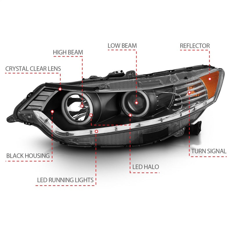 ANZO 2009-2012 Acura Tsx Projector Headlights w/ Halo Black (CCFL) (HID Compatible)-SR1 Performance