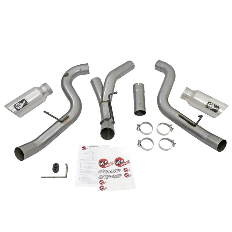 aFe LARGE Bore HD 4in Dual DPF-Back SS Exhaust w/Polished Tip 16-17 GM Diesel Truck V8-6.6L (td) LML-SR1 Performance