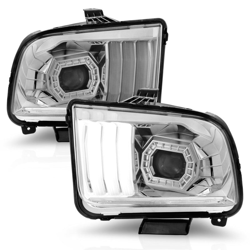 ANZO 05-09 Ford Mustang (w/Factory Halogen HL Only) Projector Headlights w/Light Bar Chrome Housing-SR1 Performance