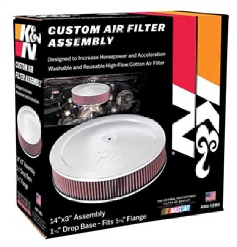 K&N 14in Red Custom Air Cleaner Assembly - 5.125in ID x 14in OD x 2.75in H x 1.25in Drop Base-SR1 Performance
