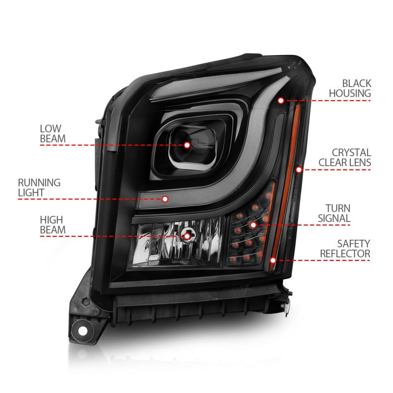 Anzo 15-17 GMC Yukon/Yukon XL Projector Headlights Black Housing/Clear Lens (w/ Light Bars)-SR1 Performance