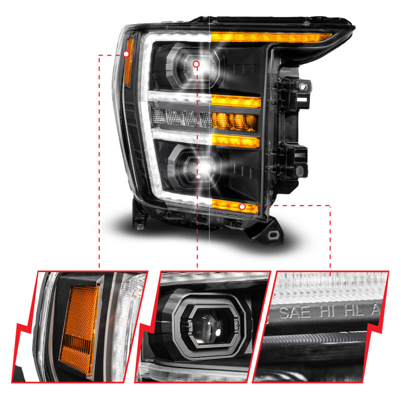 Anzo 21-23 Ford F150 LED Projector Headlight w/Switchback+Sequential - Black (Passenger Side Only)-SR1 Performance