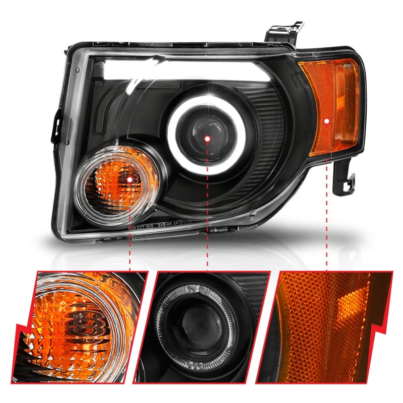ANZO 2008-2012 Ford Escape Projector Headlights w/ Halo Black-SR1 Performance