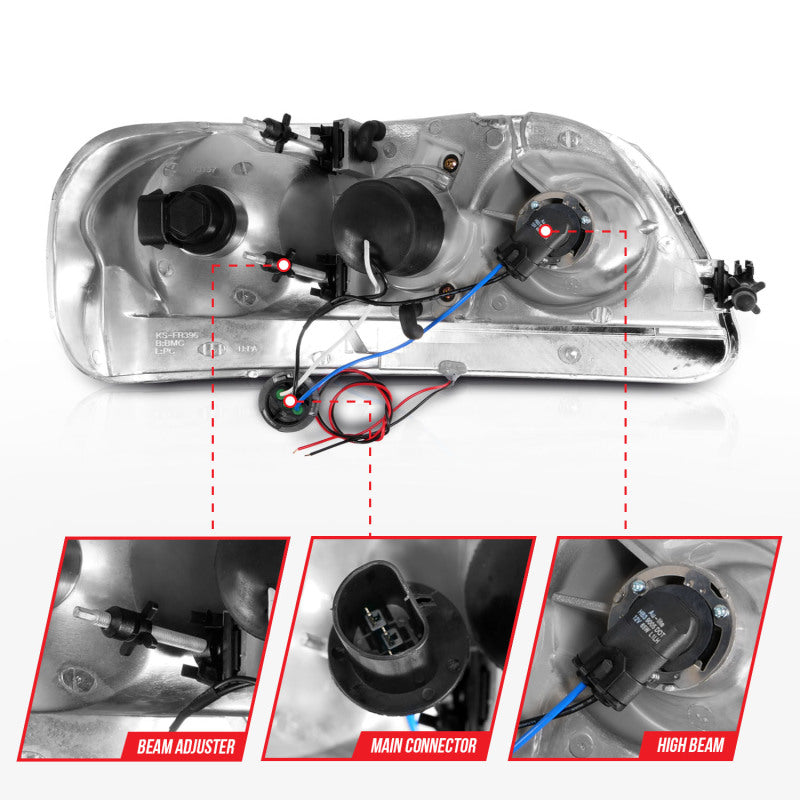 ANZO 1997-2003 Ford F-150 Projector Headlights w/ Light Bar Black Housing-SR1 Performance