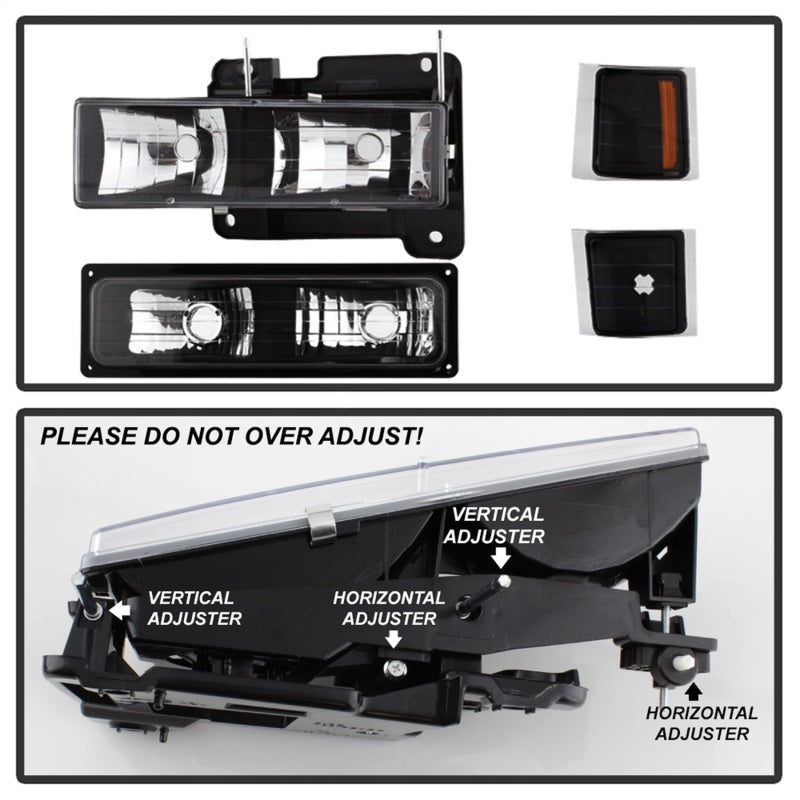Xtune Chevy Suburban 94-98 Headlights w/ Corner & Parking Lights 8pcs Black HD-JH-CCK88-AM-BK-SET-SR1 Performance