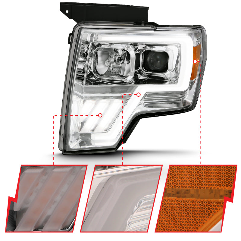 ANZO 2009-2013 Ford F-150 Projector Light Bar G4 Switchback H.L. Chrome Amber-SR1 Performance