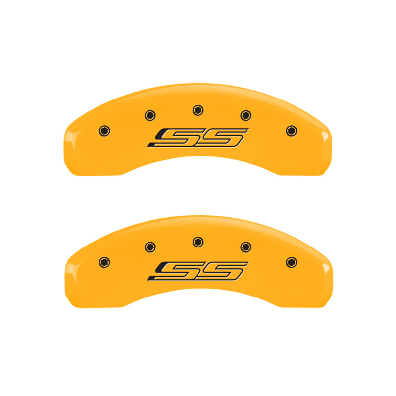 MGP 4 Caliper Covers Engraved Front Gen 5/Camaro Engraved Rear Gen 5/SS Yellow finish black-SR1 Performance