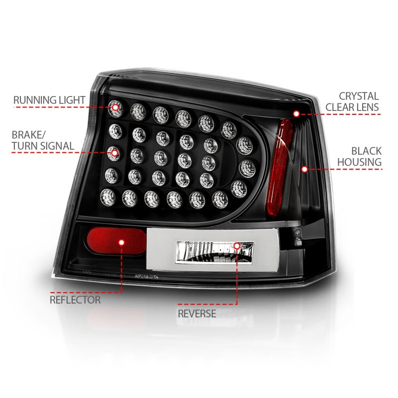 ANZO 2006-2008 Dodge Charger LED Taillights Black-SR1 Performance