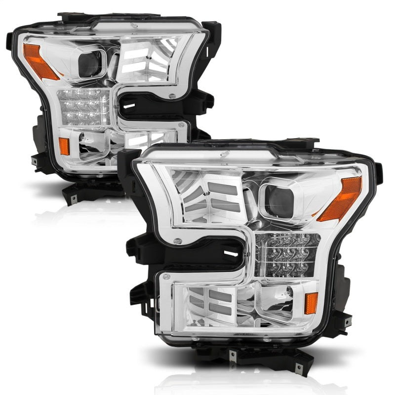 ANZO 15-17 Ford F-150 Proj Headlights w/ Plank Style Design Chrome w/ Amber Sequential Turn Signal-SR1 Performance