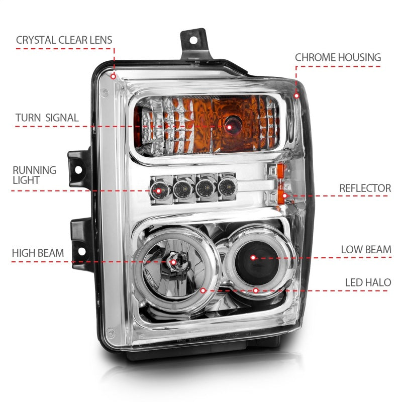 ANZO 2008-2010 Ford F-250 Projector Headlights w/ Halo Chrome (CCFL)-SR1 Performance