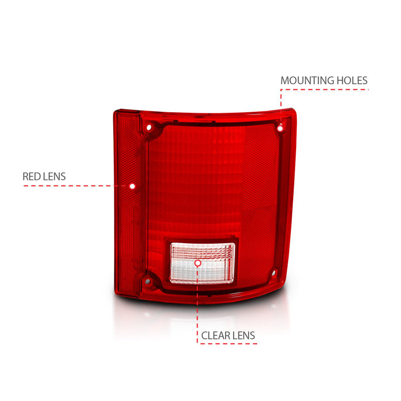 ANZO 1978-1991 Chevy Blazer Taillight Red/Clear Lens w/o Chrome Trim Fleetside (OE Replacement)-SR1 Performance