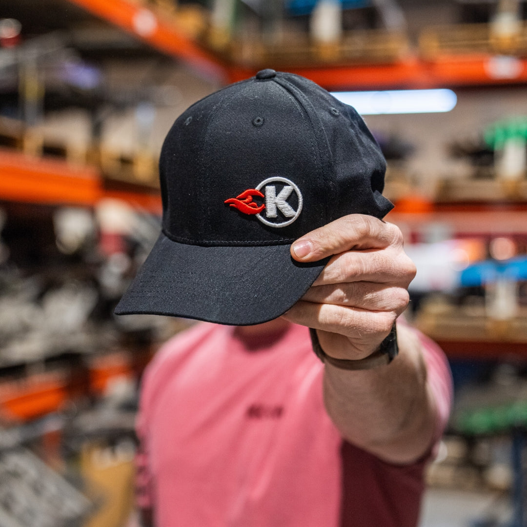 Kooks Black Flexfit K-Flame Logo Hat - Curved Brim - LG/XL