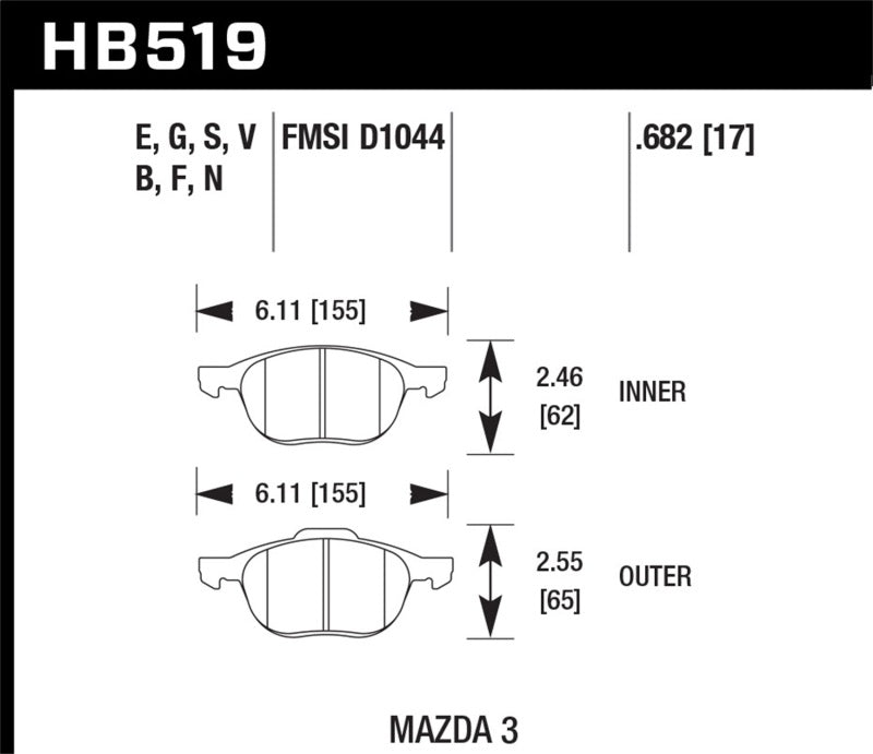 Hawk HP+ 08-09 Mazda 3 / Ford/ Volvo HP+ Street Front Brake Pads-SR1 Performance