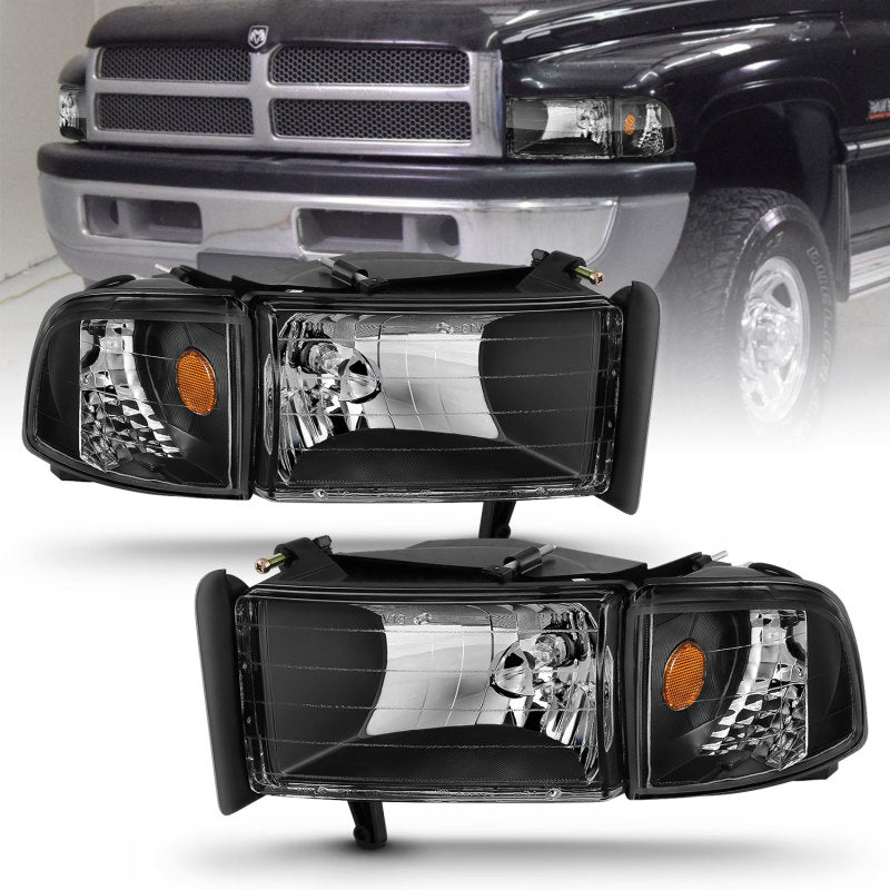 ANZO 1994-2001 Dodge Ram Crystal Headlights Black-SR1 Performance
