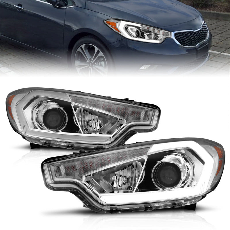 ANZO 2014-2016 Kia Forte Projector Headlights w/ Light Bar Chrome Housing-SR1 Performance