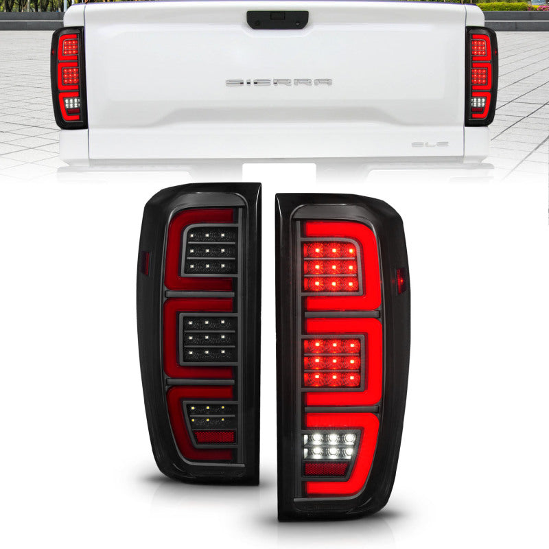 Anzo 19-23 GMC Sierra 1500/2500HD/3500HD Smoke Black Replacement Full LED Bar Tail Light-SR1 Performance