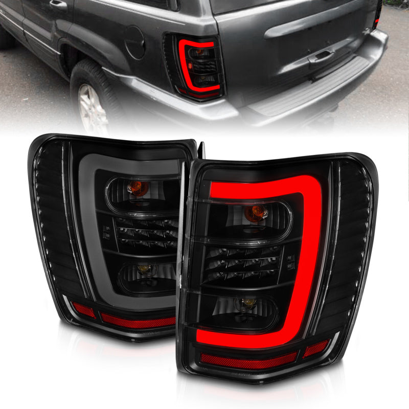 ANZO 1999-2004 Jeep Grand Cherokee LED Tail Lights w/ Light Bar Black Housing Smoke Lens-SR1 Performance