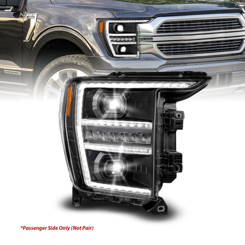 Anzo 21-23 Ford F150 LED Projector Headlight w/Switchback+Sequential - Black (Passenger Side Only)-SR1 Performance