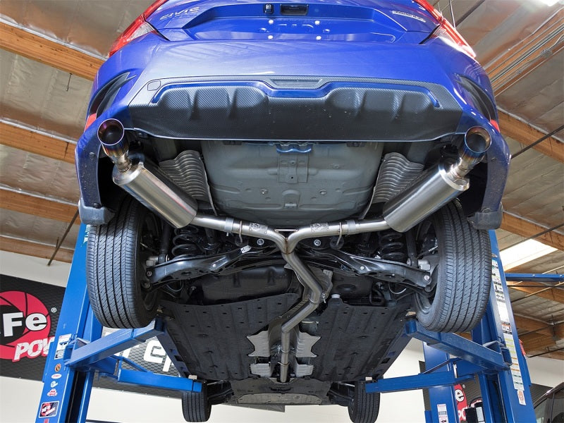 aFe POWER Takeda 16-17 Honda Civic I4-1.5L (t) 2.5-2.25in 304 SS CB Dual-Exit Exhaust Blue Tips-SR1 Performance