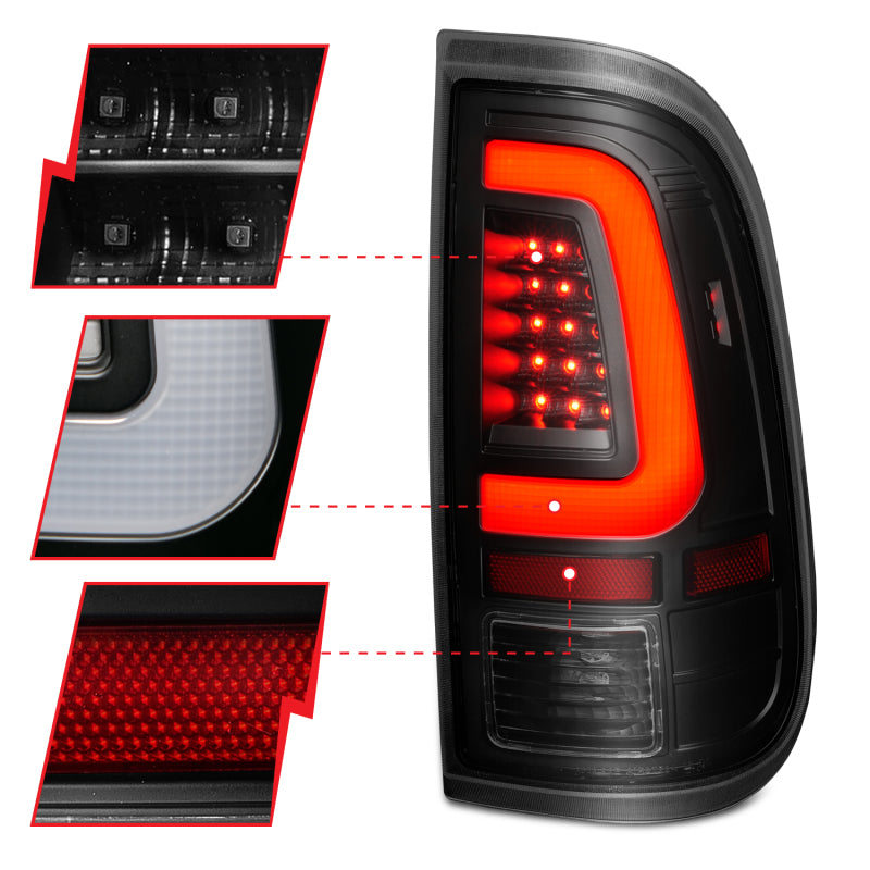 ANZO 2008-2016 Ford F-250 LED Tail w/ Lights Bar Black Housing Smoke Lens-SR1 Performance