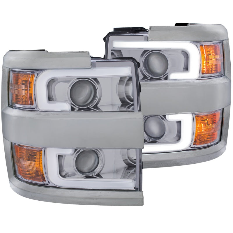 ANZO 2015-2016 Chevrolet Silverado Projector Headlights w/ Plank Style Design Chrome w/ Amber-SR1 Performance