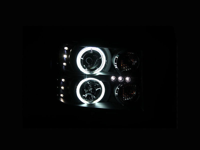 ANZO 2007-2013 Gmc Sierra 1500 Projector Headlights w/ Halo Black-SR1 Performance