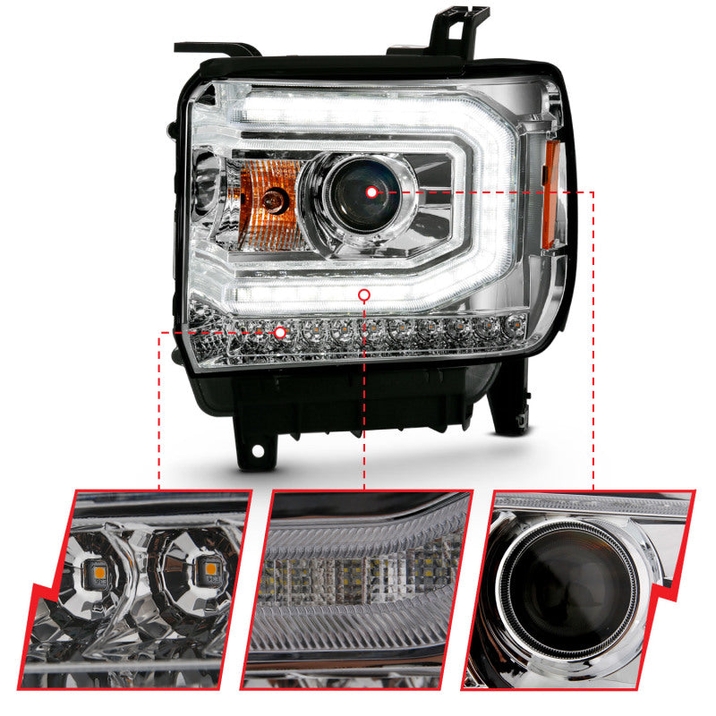 ANZO 2016-2019 Gmc Sierra 1500 Projector Headlight Plank Style Chrome w/ Sequential Amber Signal-SR1 Performance