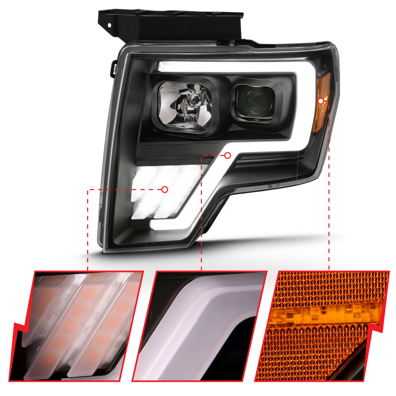 ANZO 2009-2013 Ford F-150 Projector Light Bar G4 Switchback H.L.Black Amber-SR1 Performance