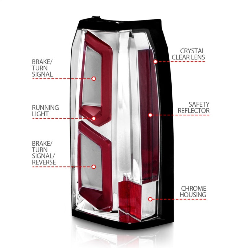 ANZO 2015-2020 Chevrolet Tahoe LED Tail Lights w/ Light Bar Chrome Housing Clear Lens-SR1 Performance
