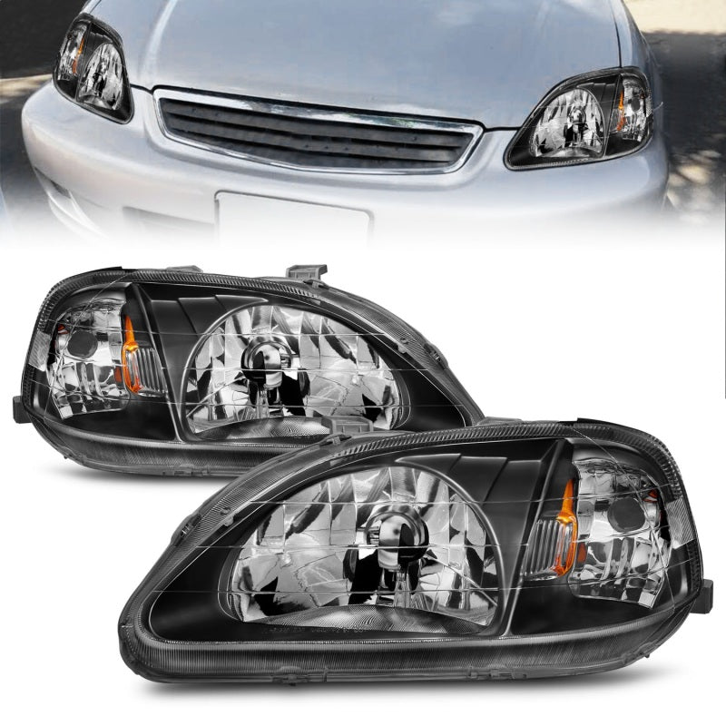 ANZO 1999-2000 Honda Civic Crystal Headlights Black-SR1 Performance